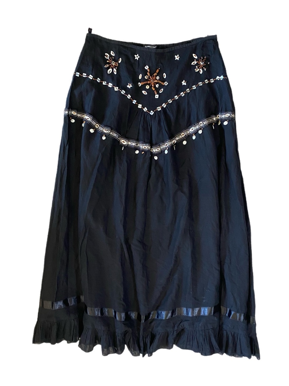 NWT Specchio Beaded Yoked Maxi Skirt Black Fairycore Coquette Y2K Vintage
